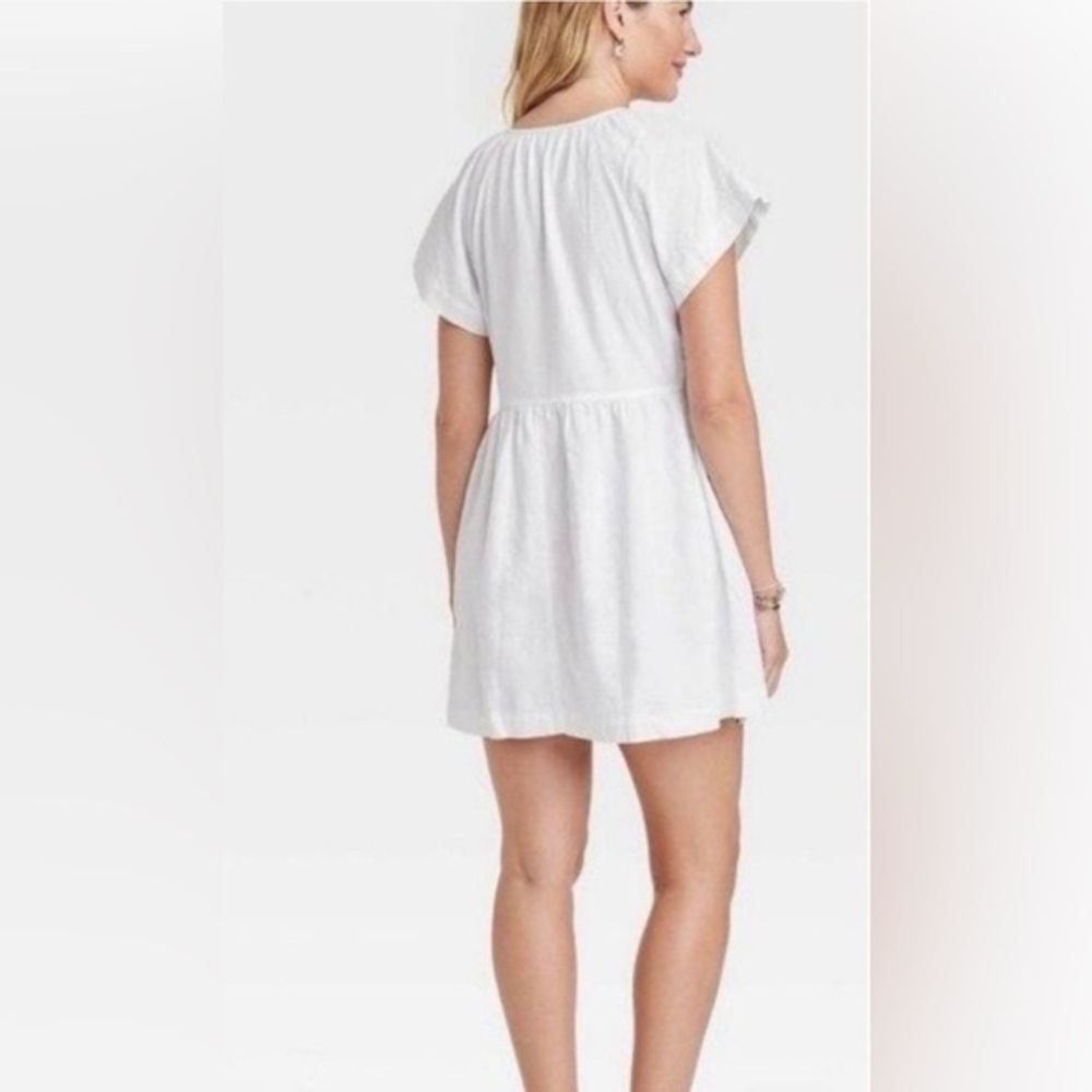 Universal Thread White Linen Blend V-Neck Babydoll Mini Dress XL - Picture 8 of 8
